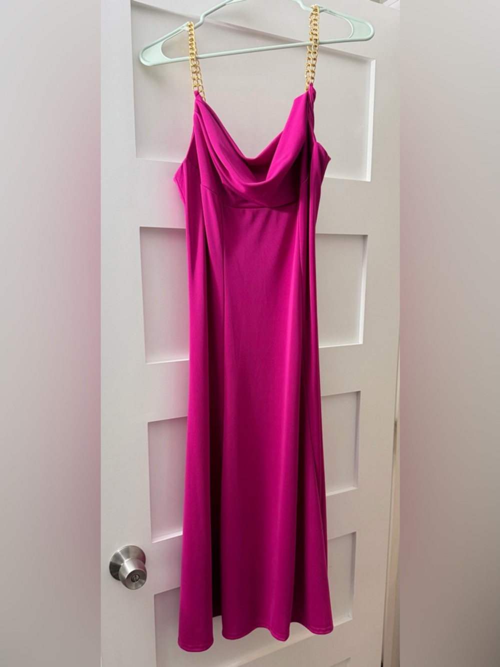 MARINA Fuchsia Cowl-Neck Slip Midi Dress - Picture 2 of 5